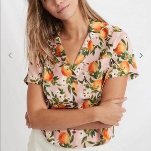 Marine Layer Lucy resort shirt orange fruit print